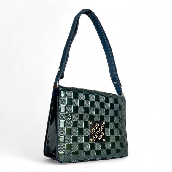 LOUIS VUITTON Damier Green Shoulder 2 Way Bag Adjustable Strap Patent Vernis LV - Picture 1 of 16
